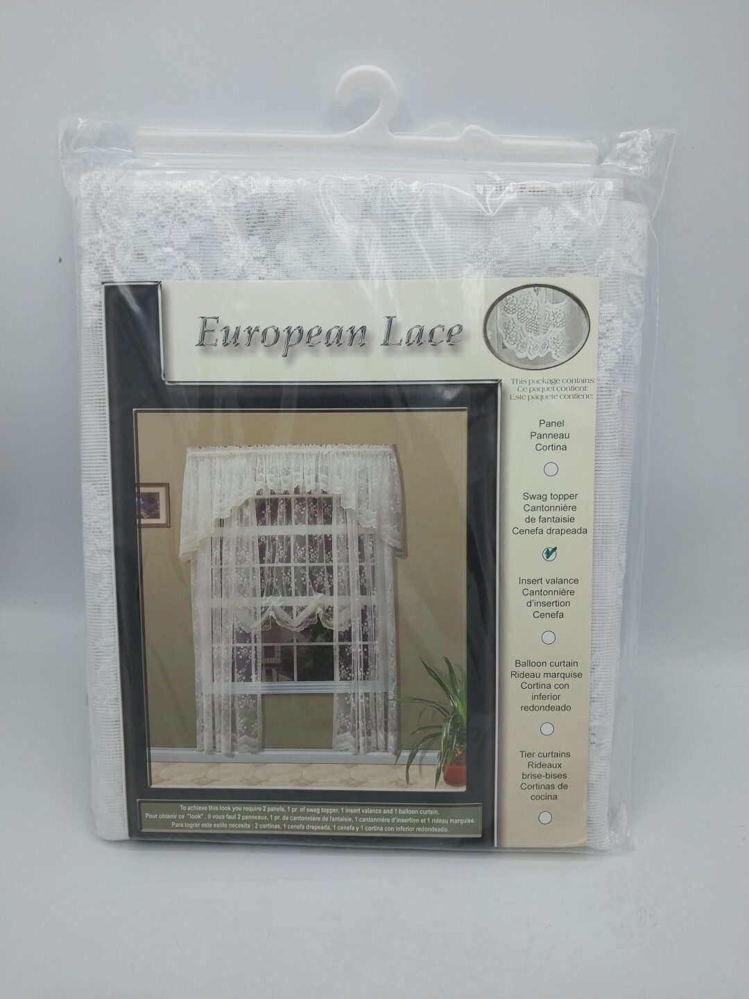 European Lace Mona Lisa Swag Topper 72in x 32in White