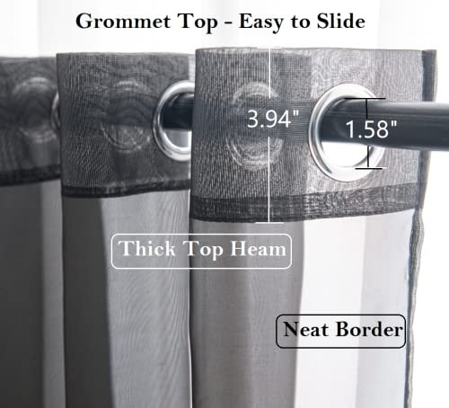 Sheer Curtains 45 inch Length,Voile Short Window 52″W x 45″L (Pack of 2) Black