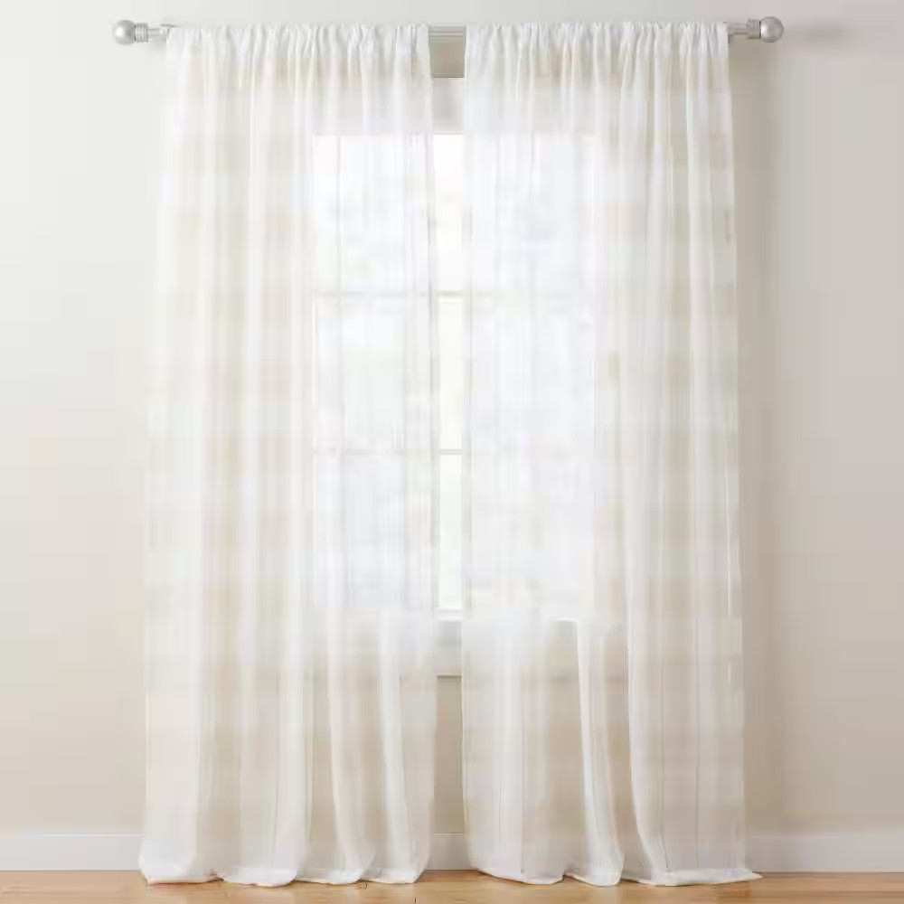 Pax Semi-Sheer Stripe Linen/White 50 In. X 84 In. Sheer Curtain Set (Set of 2)