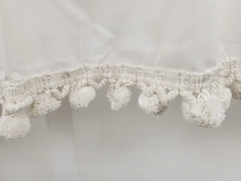 Vintage Classic Ball Fringe Panel Pairs, Tier Pairs, Valances and Tiebacks WHITE