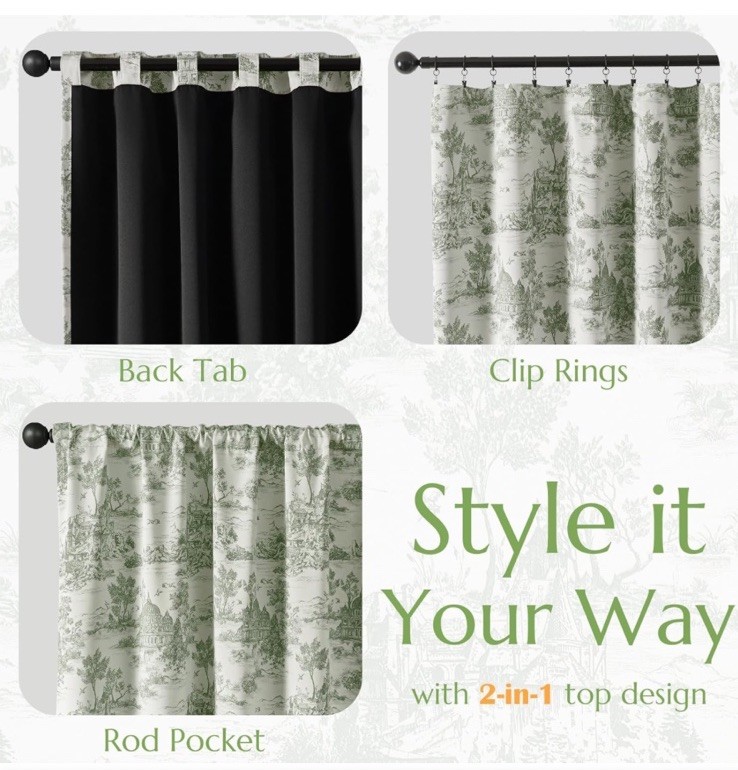 Jin Chan Window Treatment 100% Blackout Curtains 2 Panels 84”x50”Green