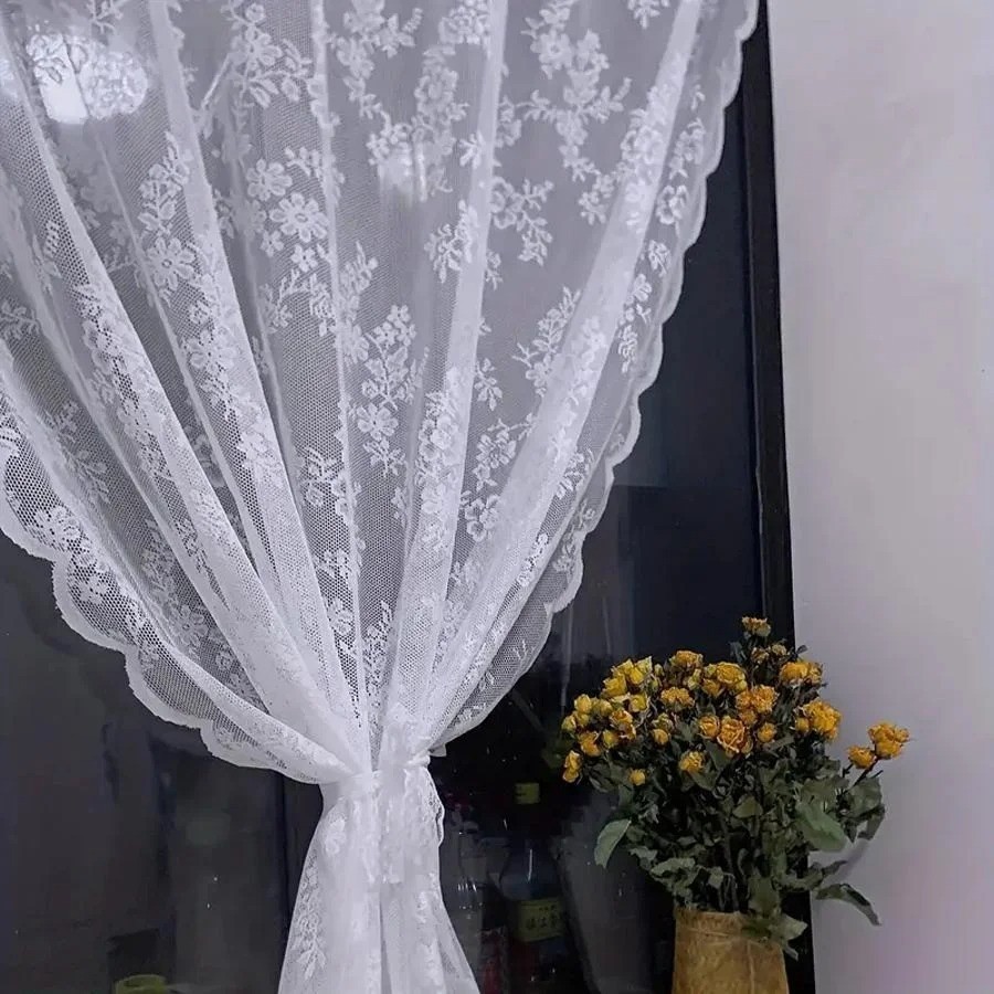 Vintage Floral Embroidery Lace Curtain Panel Privacy Light Filtering