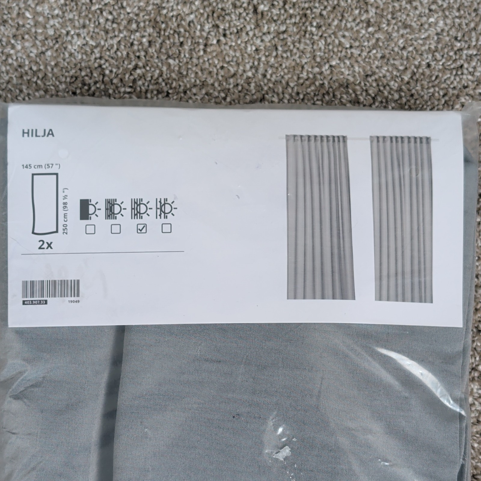 IKEA HILJA Curtains 1 Pair Gray w/ Heading Tape 57 x 98 1/2” 403.907.33 –