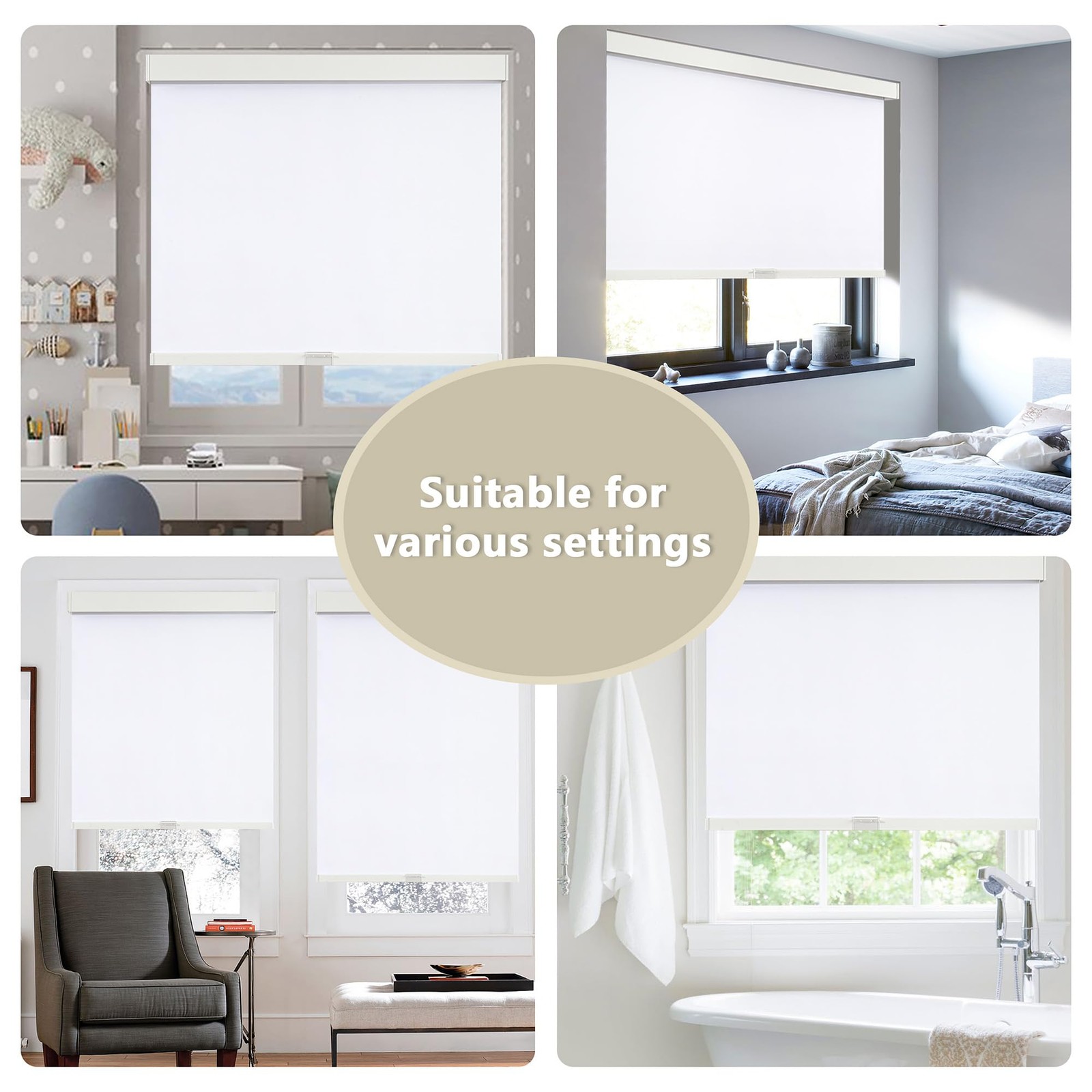 Cordless Blackout Roller Shades Blinds for Windows Free-Stop,Pull Down Room D…