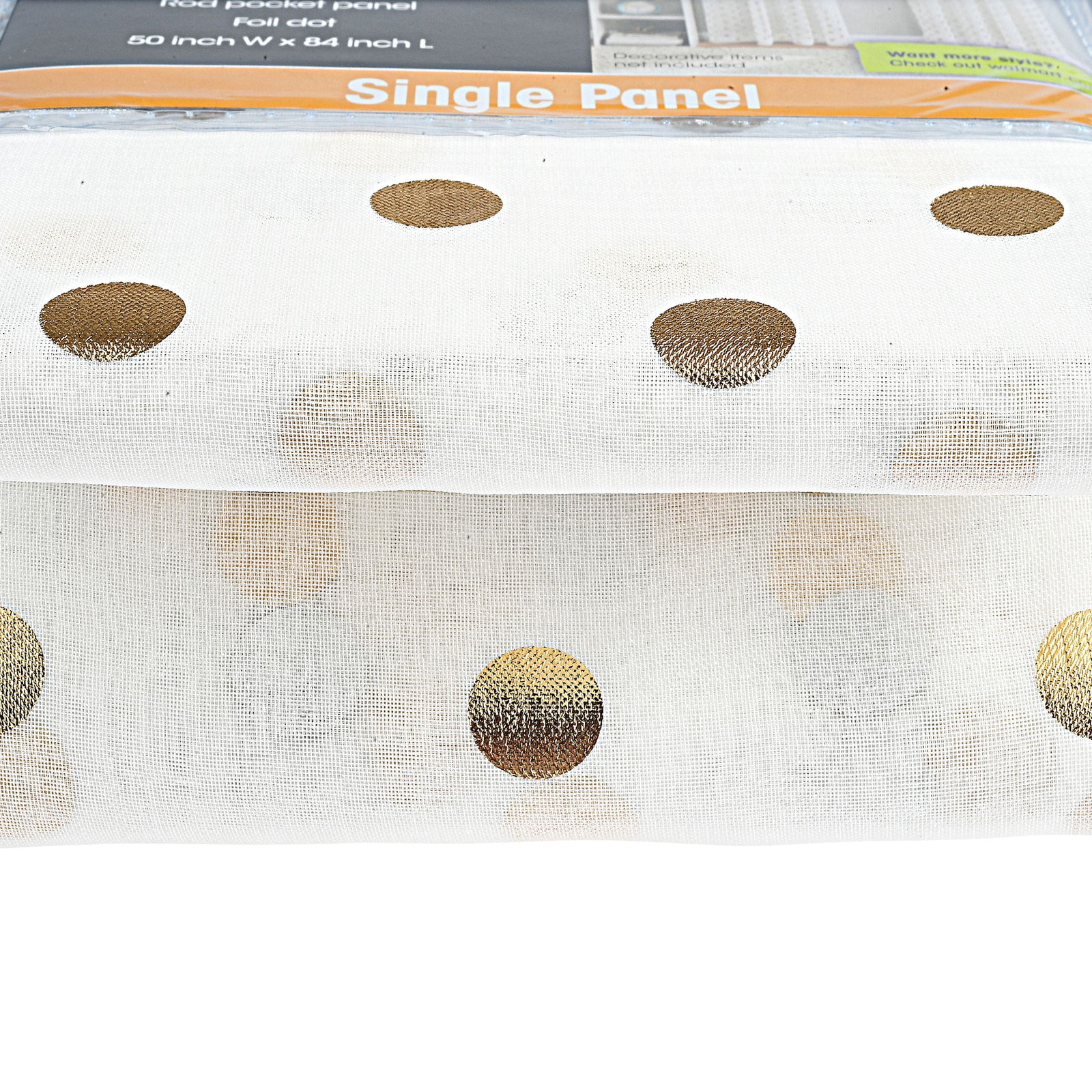 Your Zone Gold Metallic Dot Single Curtain Panel, 50″ W x 84″L