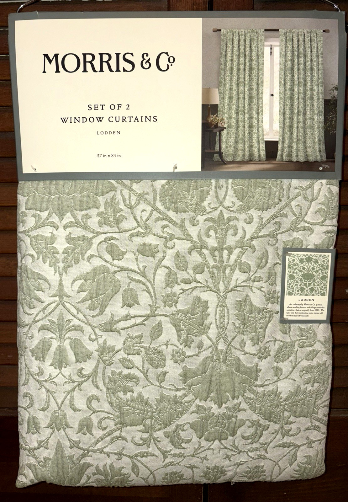Morris & Co Lodden Sage Green Floral 2 Window Panels Curtains 37″x 84″ (1 pair)