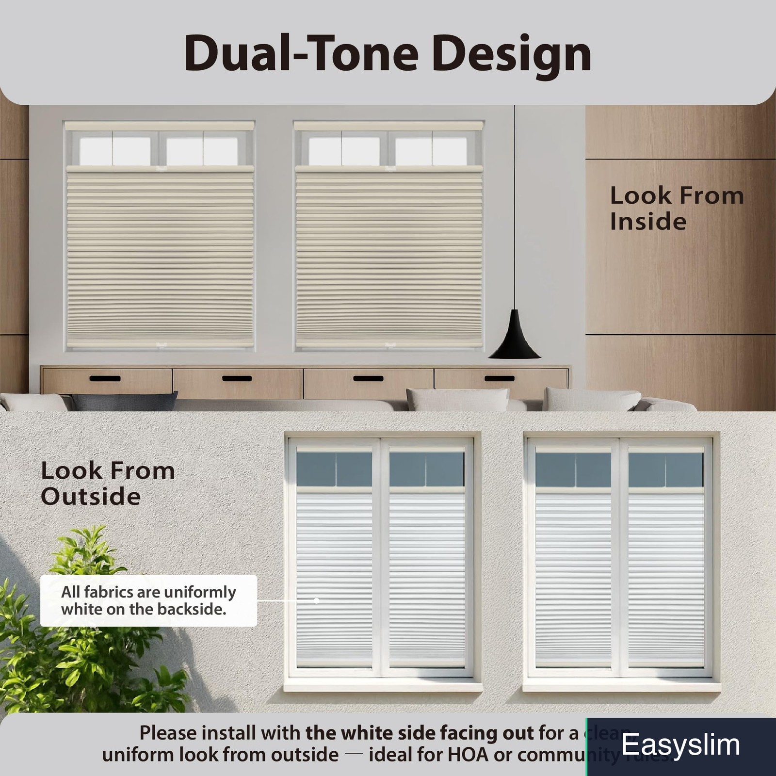 Cellular Shade 40″ x 72″ Top Down Bottom Up Cordless Blackout Cream