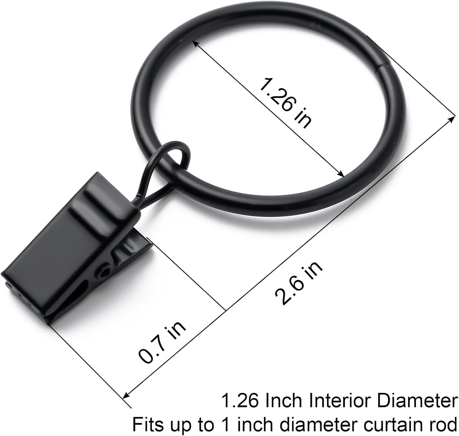 Curtain Rings Clips Pack 36 Metal Durable Black Fits up to 1 Inch Rod