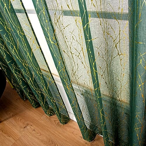 Emerald Green Sheer Curtains 96 52″W x 96″L (Pack of 2) Gold and Emerald Green
