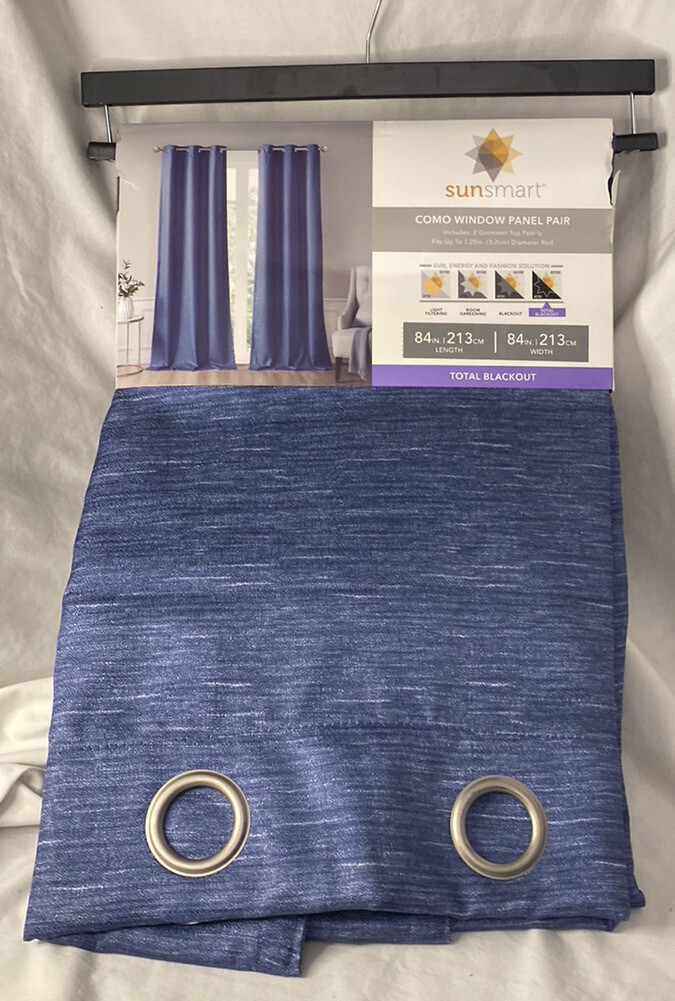 Sunsmart Como Total Blackout Polyester Curtain- 2 Panels-84”x84”-blue