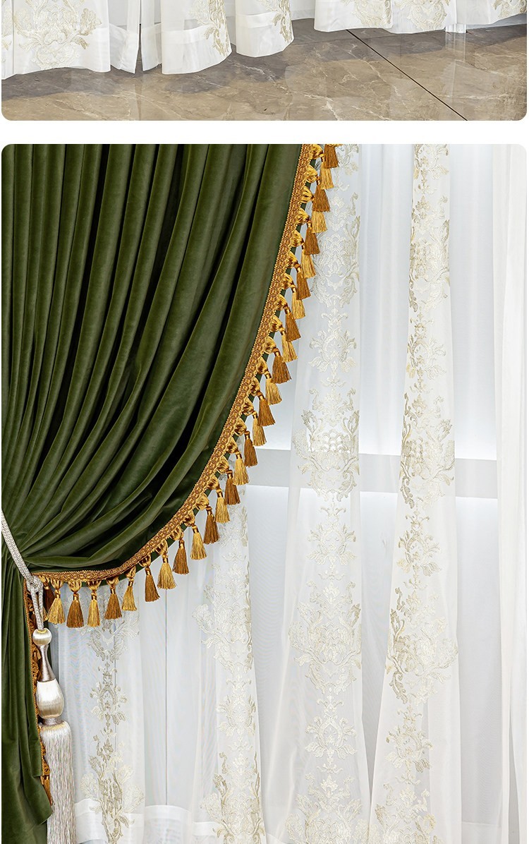Custom retro American green flannel bedroom velvet cloth curtain tulle M1843