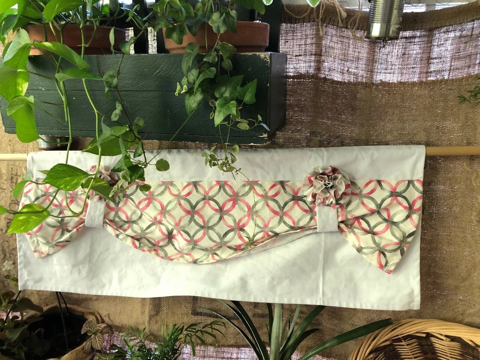 White/Pink/ Grey Non Adjustable Loop Up Valance/Curtain