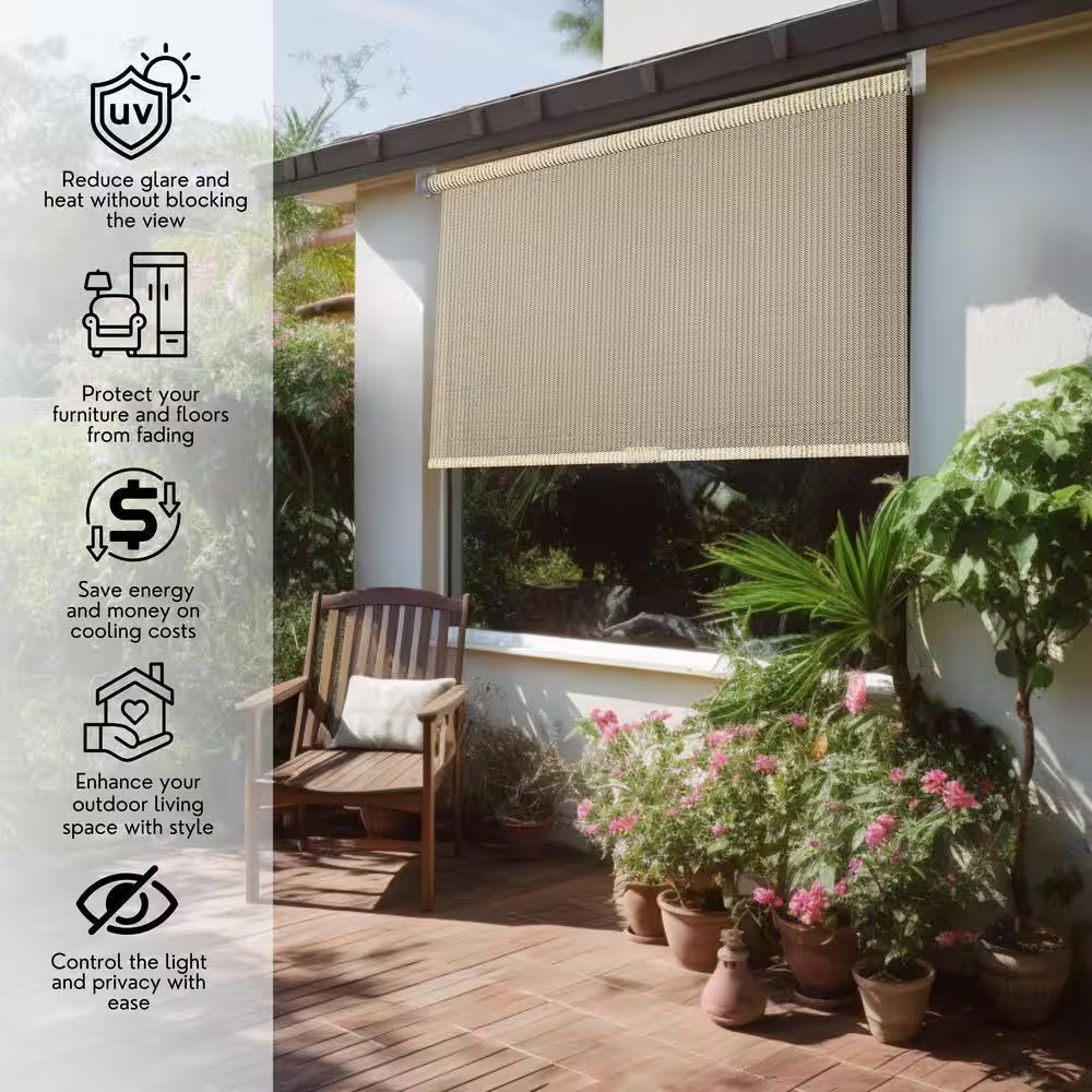 Natural Cordless UV Blocking Fade Resistant Polypropylene Outdoor Roller Shade 4