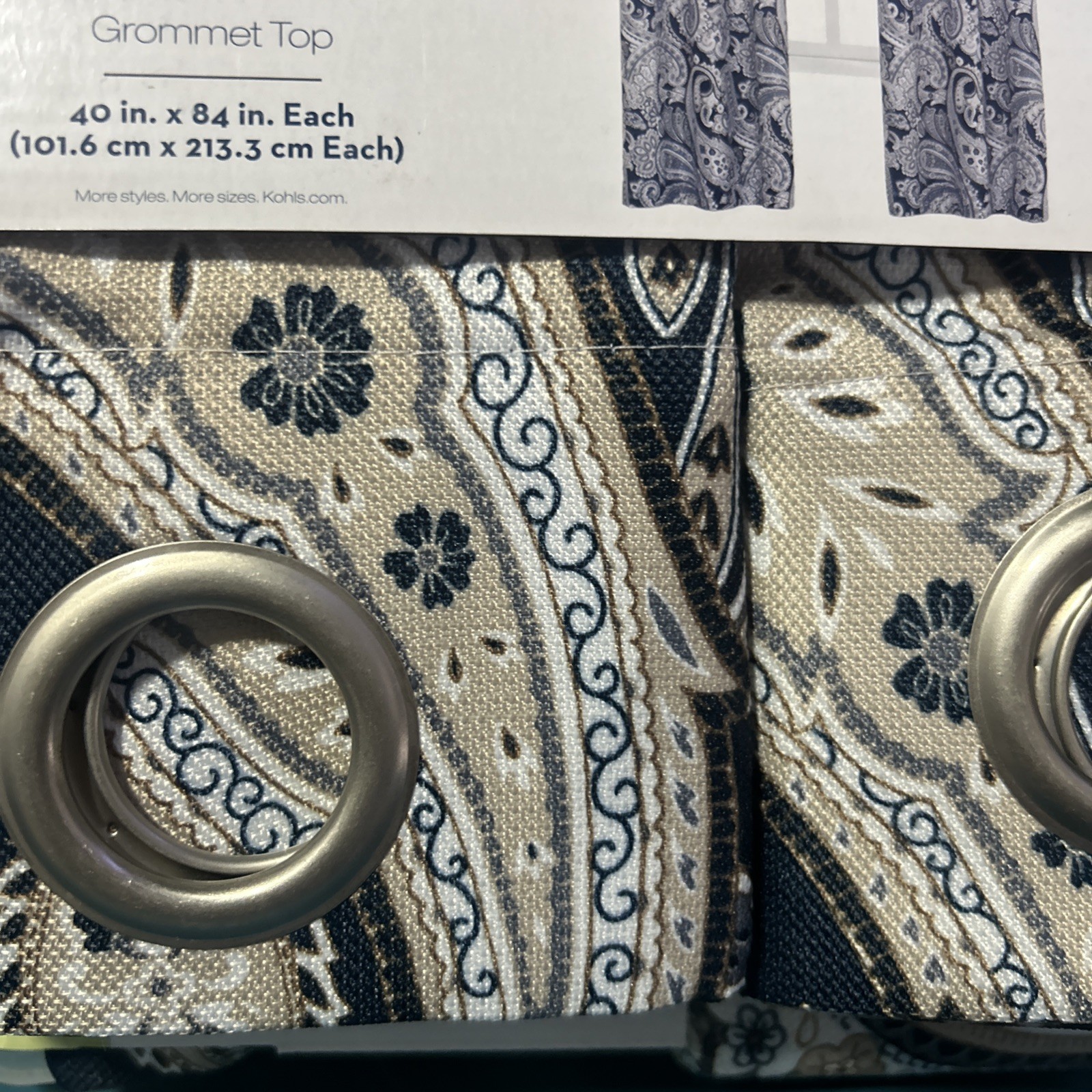 THE BIG ONE BLUE BEIGE PAISLEY PRINT GROMMET TOP CURTAINS 40” X 84″ 2 PACK
