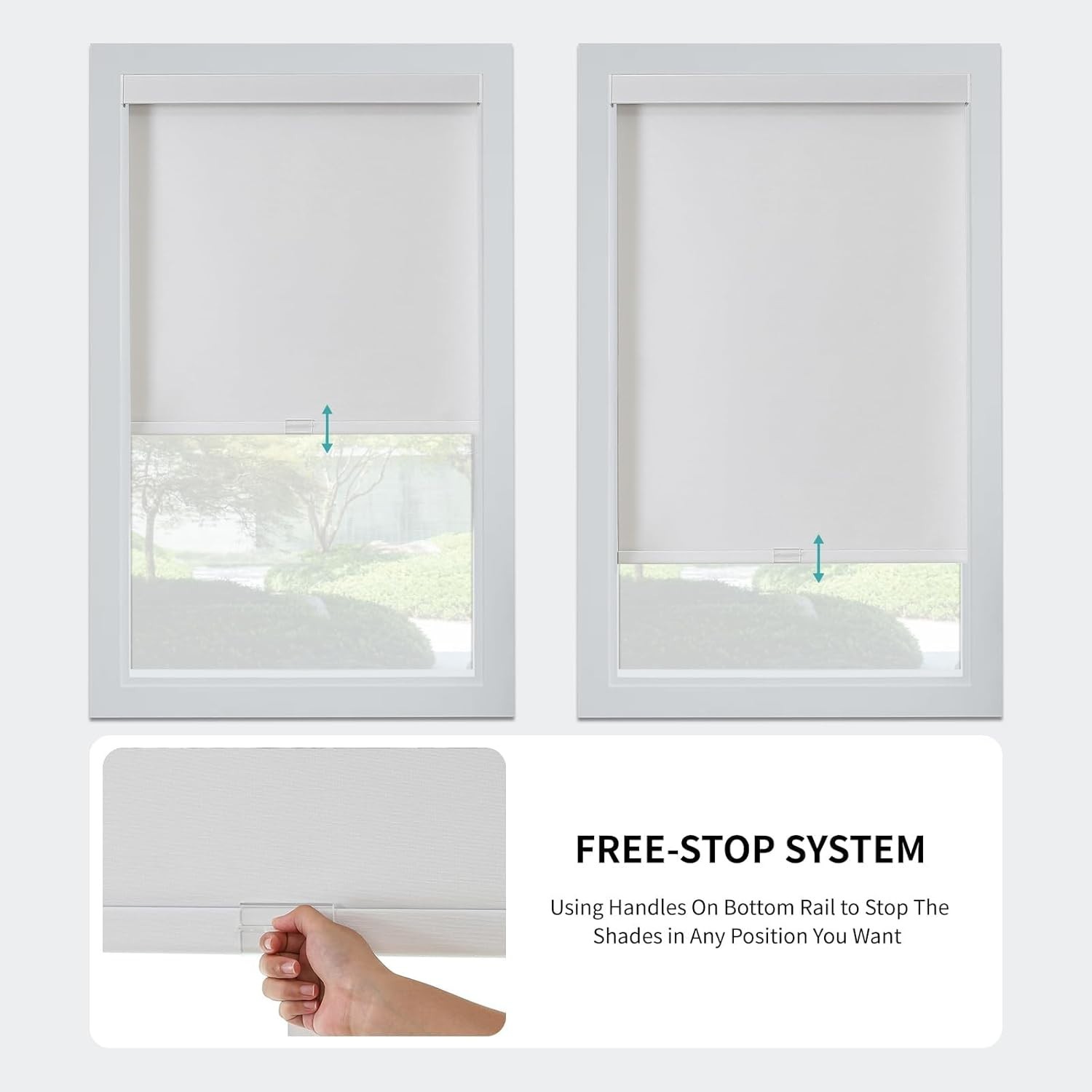 100% Blackout Roller Shades (Pro), Free-Stop Cordless Blinds 45″ W x 75″ H
