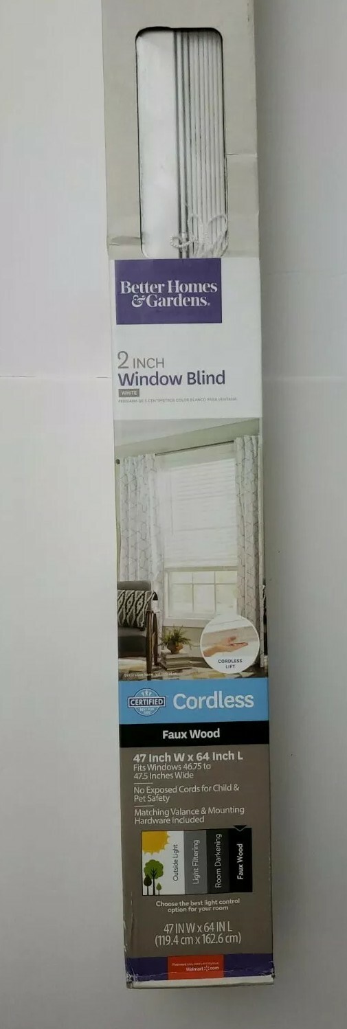 Better Homes & Gardens 2″ Faux Wood Cordless Blinds, White 47″Wx64″L New in Box