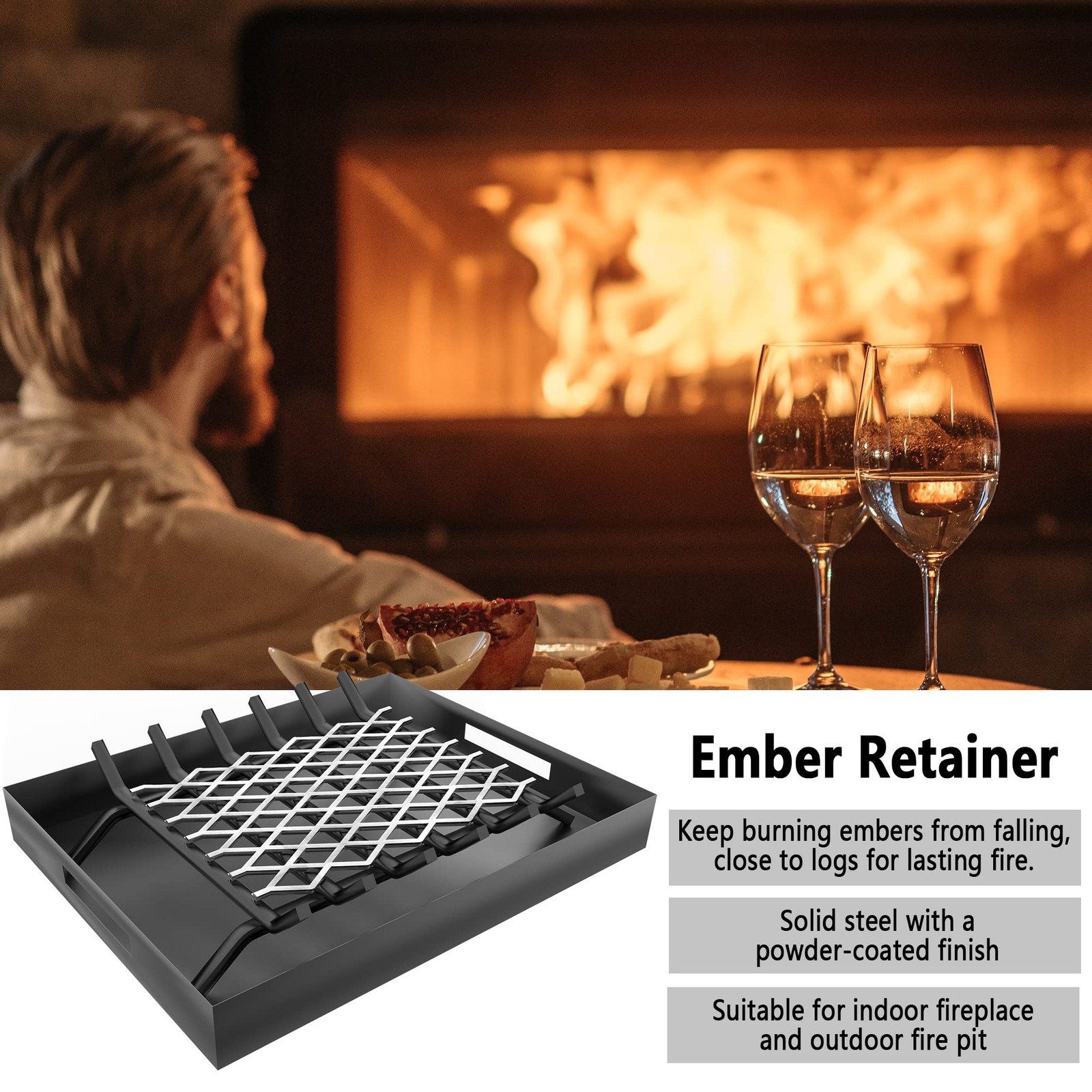 Fireplace Grate Ember Retainer,12x7inches Steel Fireplace Ember Retainer Mesh…