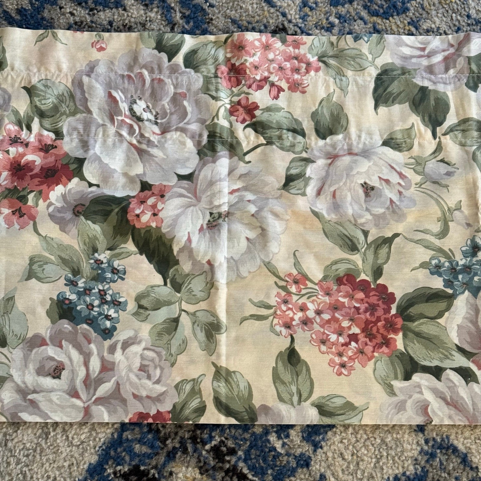 Romantic Floral Blouson Window Valance 17 x 84 Pale Yellow Pink Cottage Core