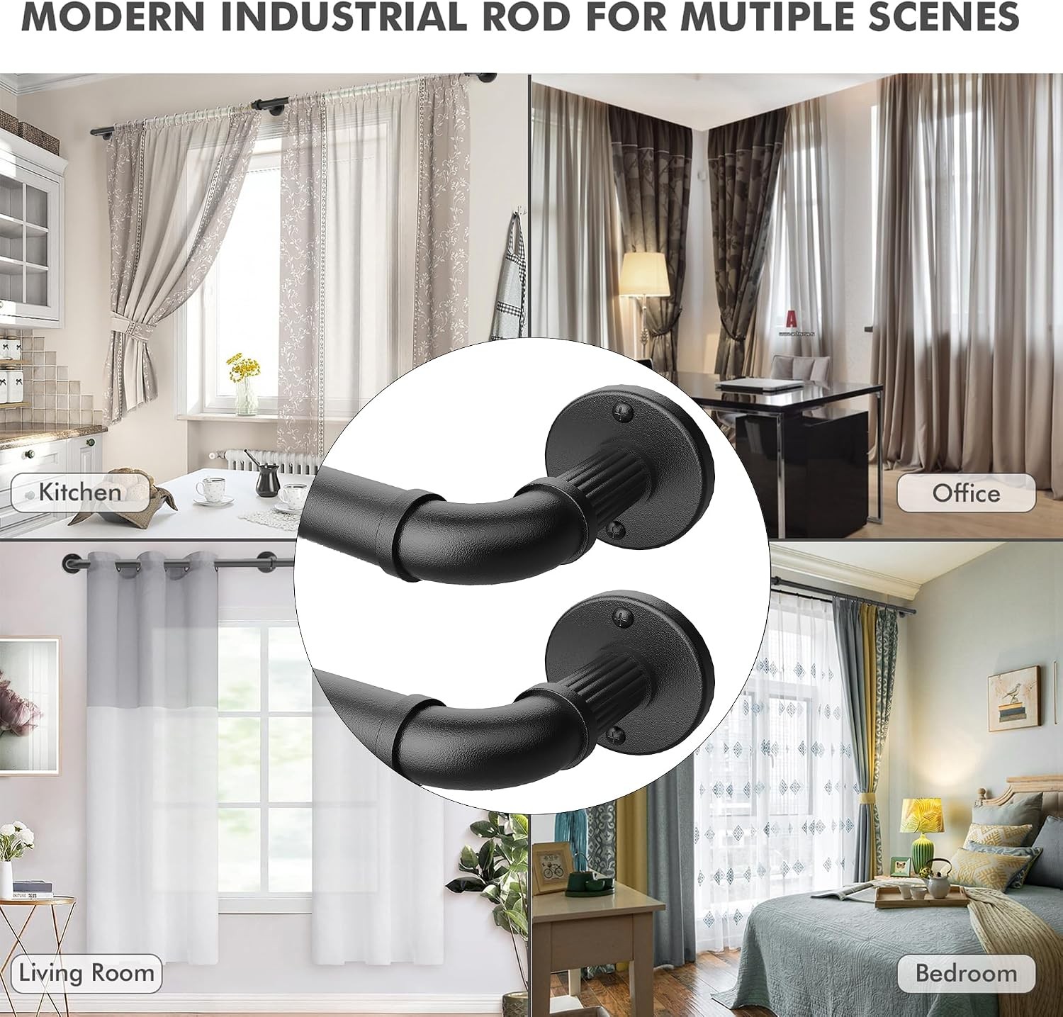 Black Curtain Rods 32 to 72 (3-6Ft) for Window: Outdoor – Industrial 1Inch Pole