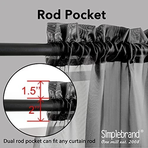 Sheer Curtains 96 Inches Long, Light Filtering 42W x 96L (Pack of 2) Black