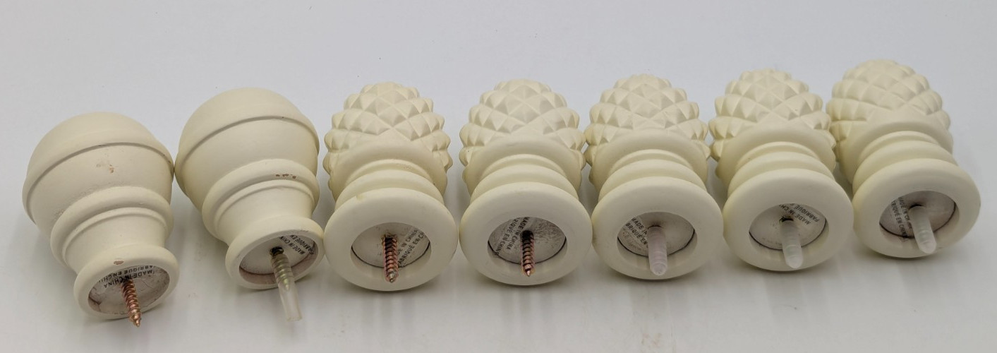 Lot of 7 wooden Drapery Rod Finials Off white Cream 4” Long