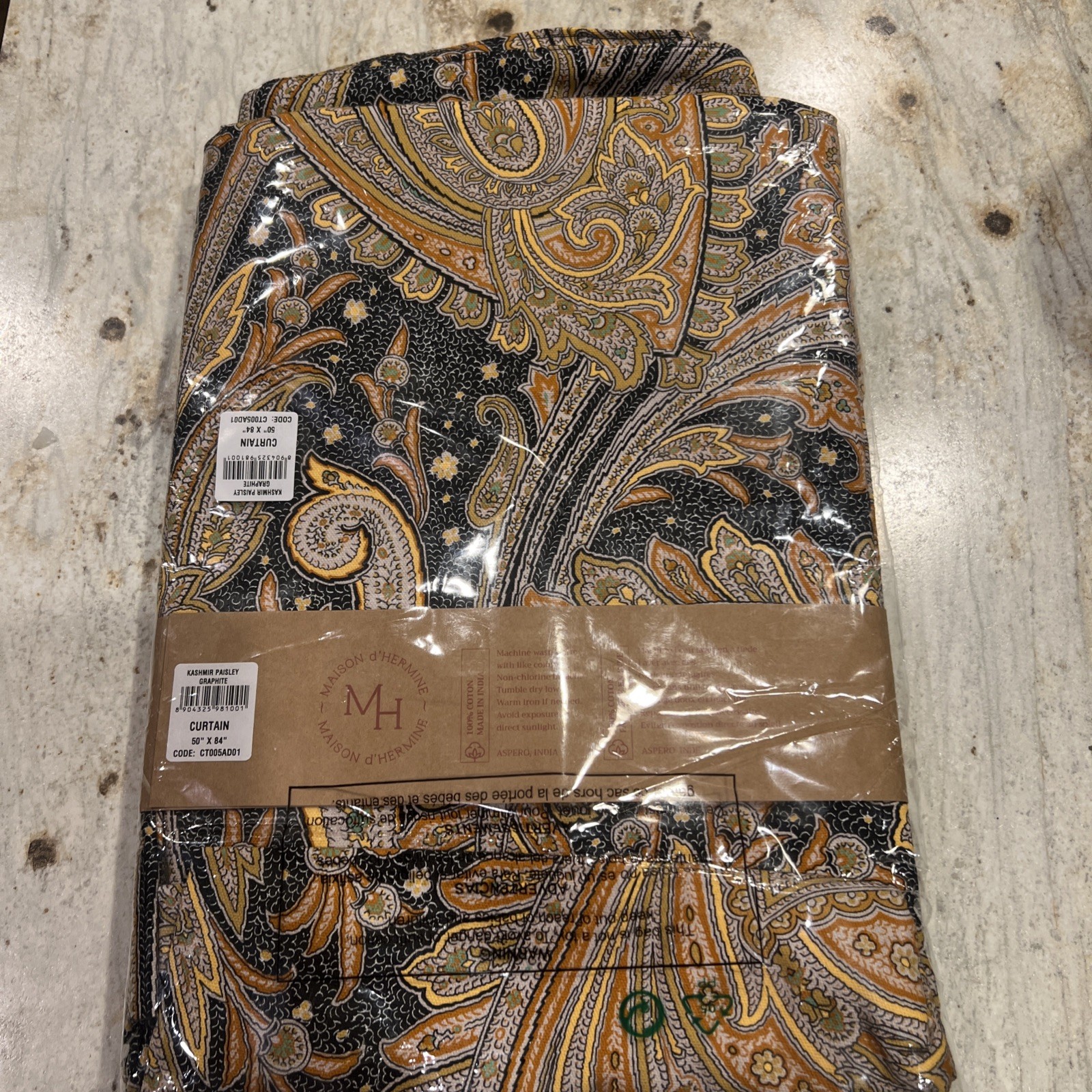 1 pack Maison d’ Hermine 100% Cotton Curtains – 50″x84″ Kashmir Paisley Graphite