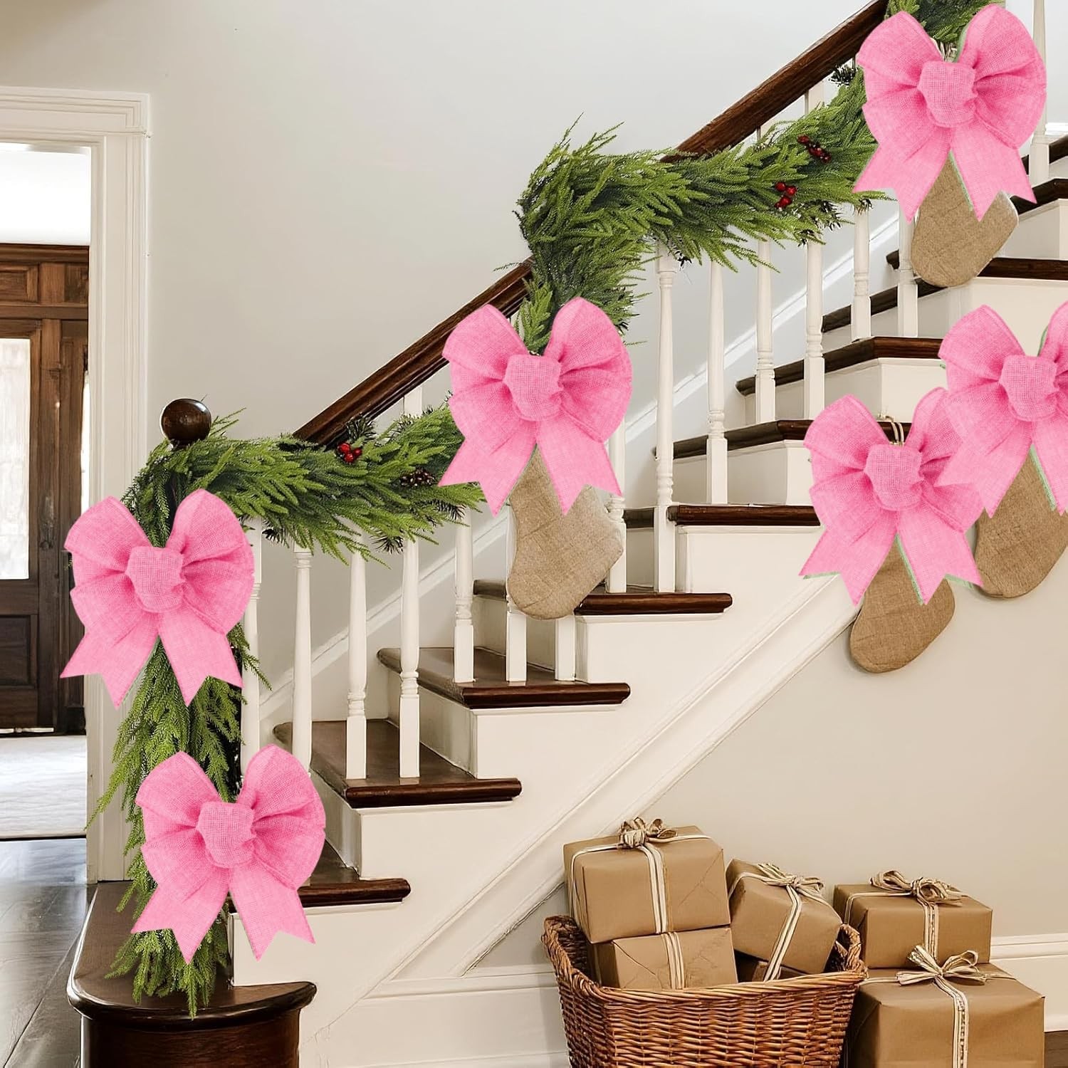 8 PCS 6 Inch Wired Pink Bows Premade Decorative Easter Wreaths Front Door