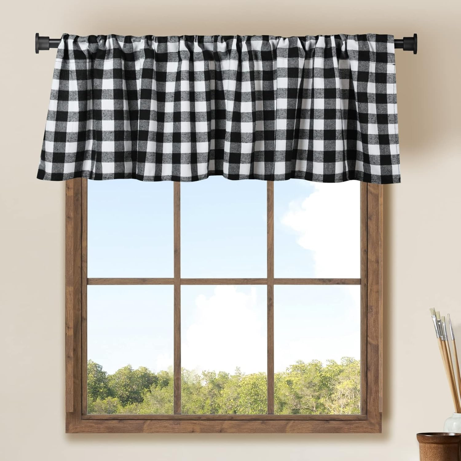 WOSIBO 2 Pack Buffalo Check Plaid Window Valances White and Black Farmhouse Desi