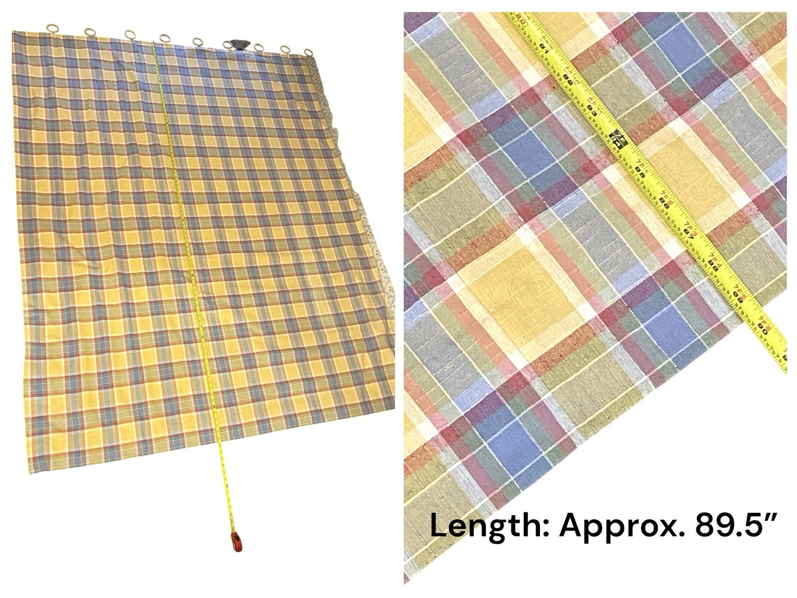 Custom Drapery Panels Yellow Red Blue Farmhouse Plaid Floral Pair + Wood Rings