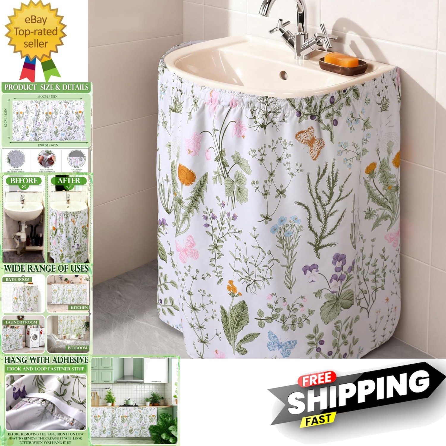 Elegant 55×32 Inch Waterproof Sink Skirt – Diamond Stitch Design for Bath Decor