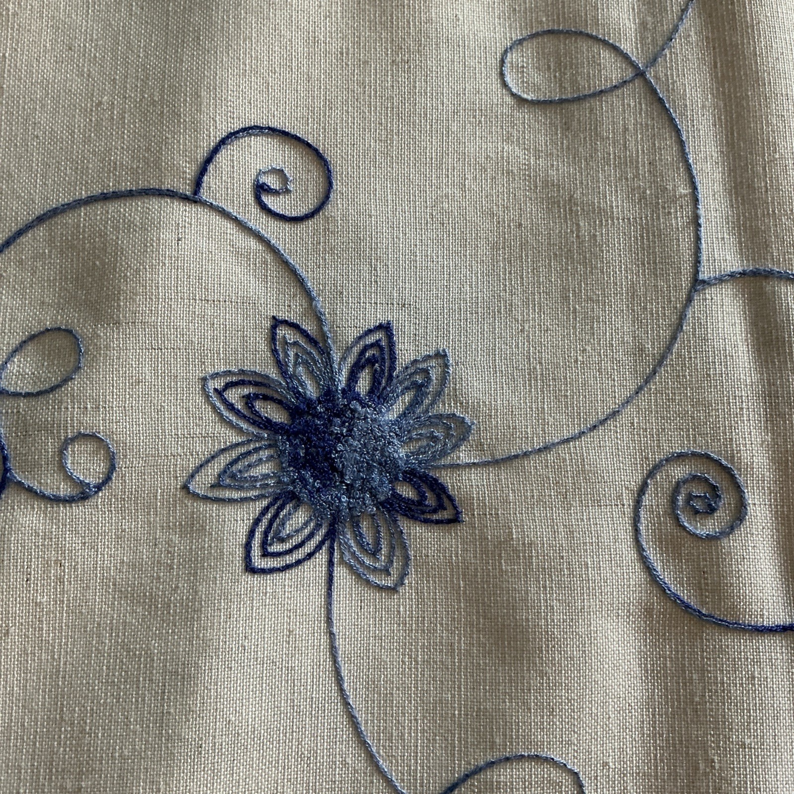 VOGEL grommet Drapery Panel With Embroidered Blue Flowers 5 Available 50”x84”