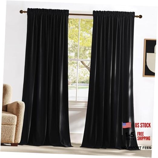 Black Velvet Blackout Curtains 96 52″W x 96″L (Pack of 2) Black Series – Black
