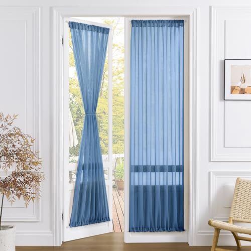 Sheer Door Curtain Closet Linen Textured Curtains 54″W x 72″L Classic Blue