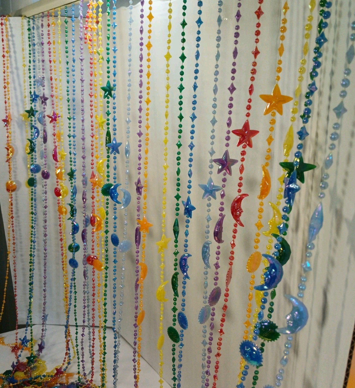 Vtg Y2K Celestial Beaded Curtain Rainbow Iridescent Sun Moon Stars 90s Boho Room