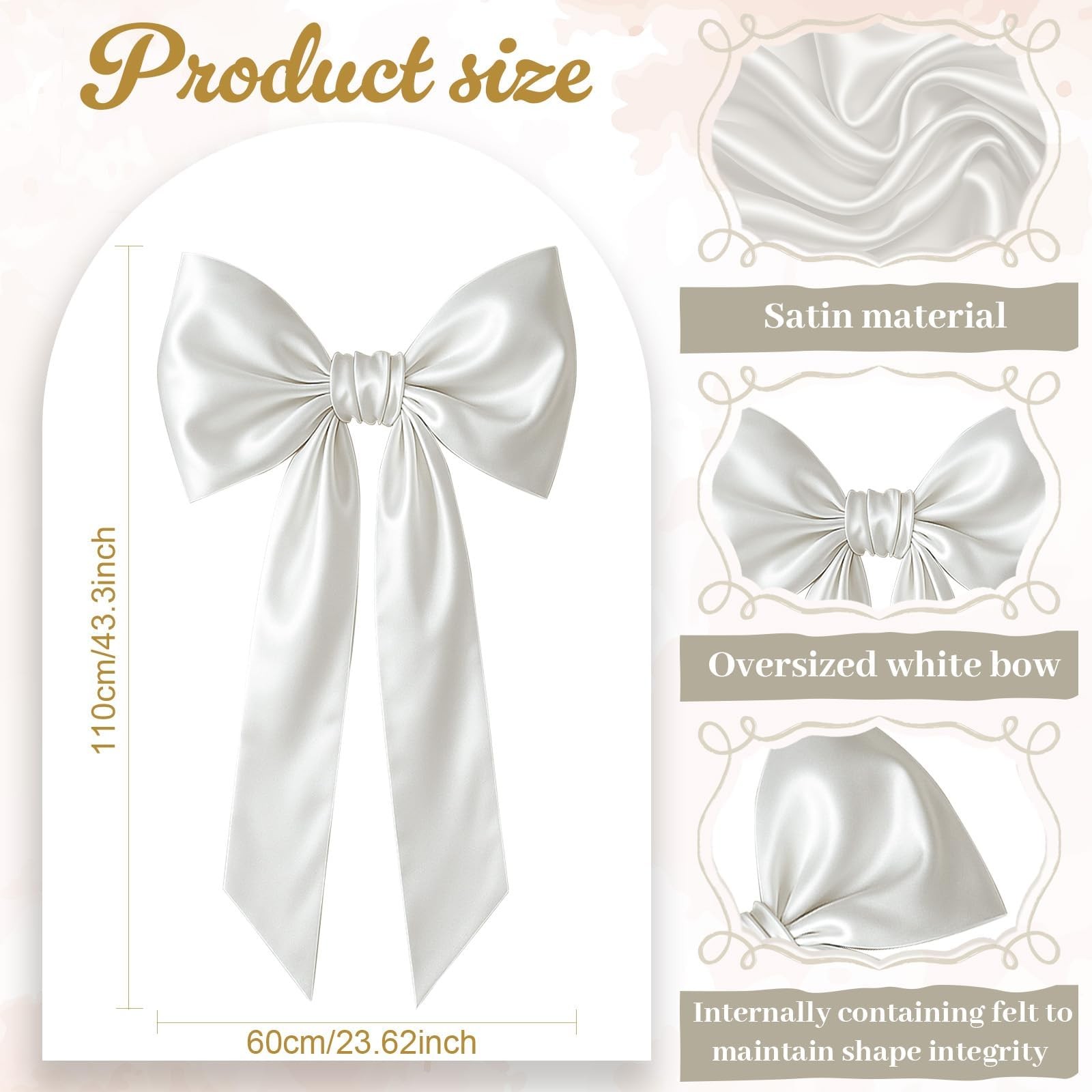 Large White Satin Big Bow Party Backdrop Wall Hanging Room Decor 43×24 Inch