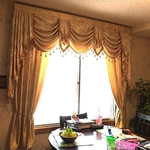 ELKCA Golden Jacquard Swag Waterfall Valance Luxury Curtain Valance for Living R