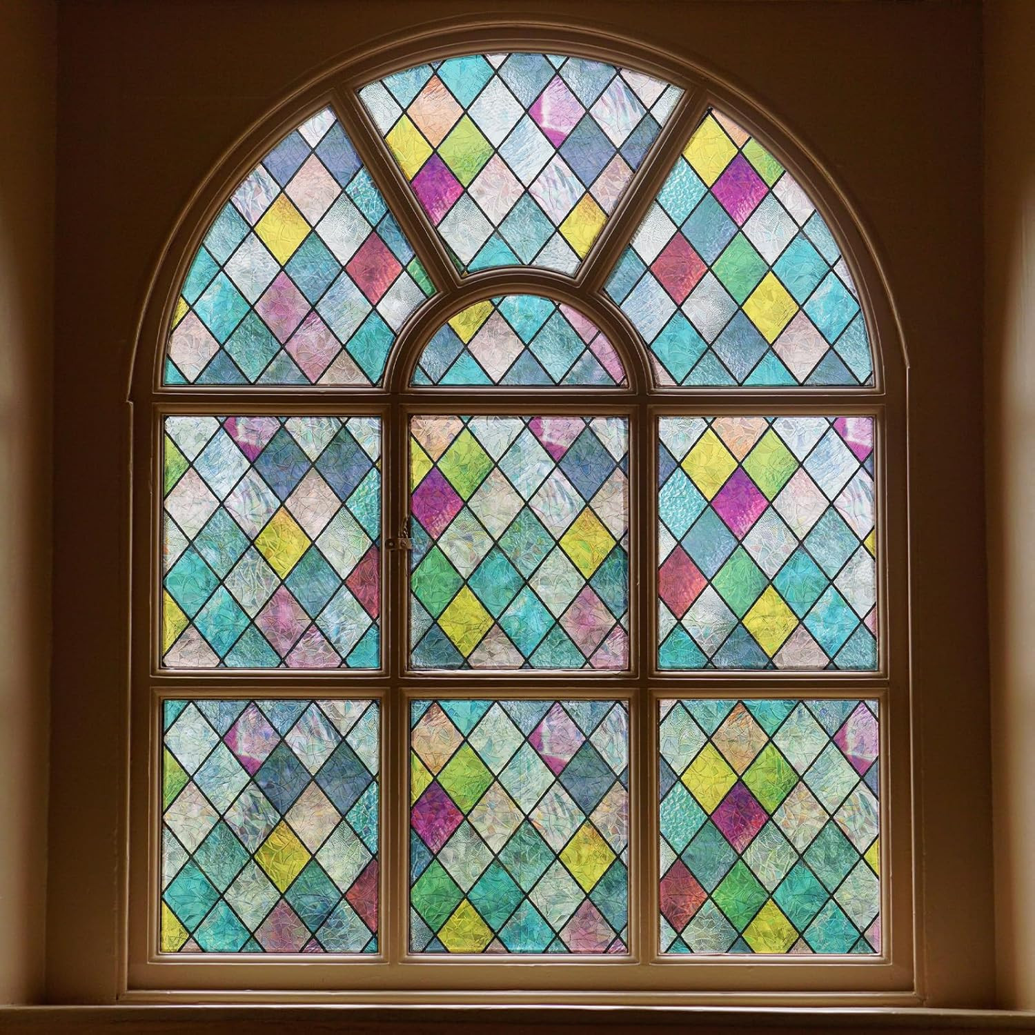 Stained Glass Window Film, Window Privacy Films, Colorful Lattice Window Tint, R