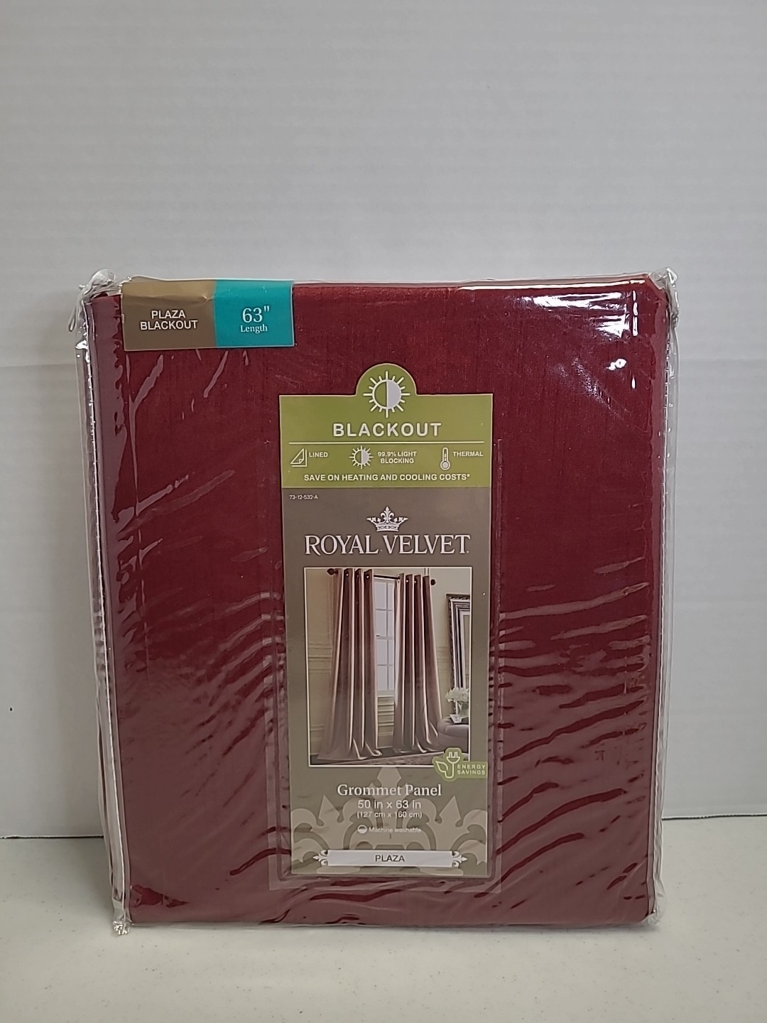 Royal Velvet Plaza Blackout Energy Savings Grommet Panel 50W x 63L Red