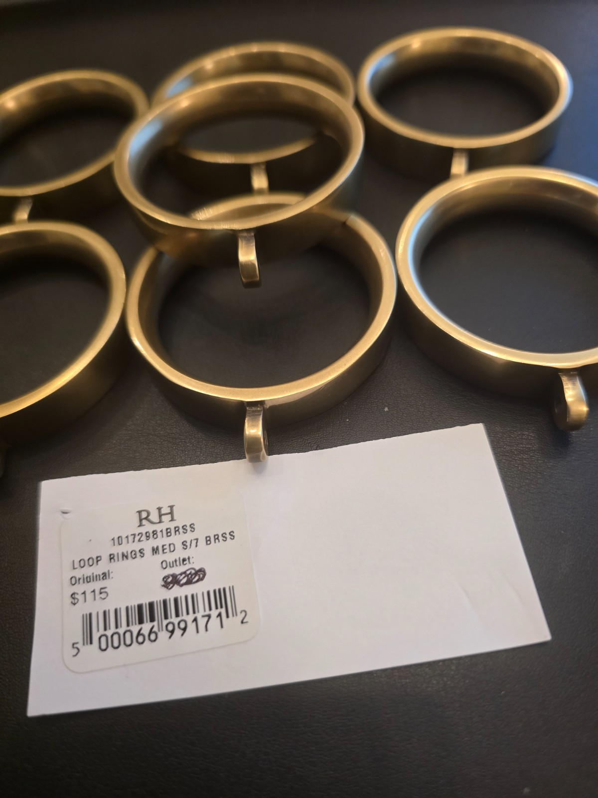 Restoration Hardware Easton Solid Brass Loop Drapery Rings (Set of 7)