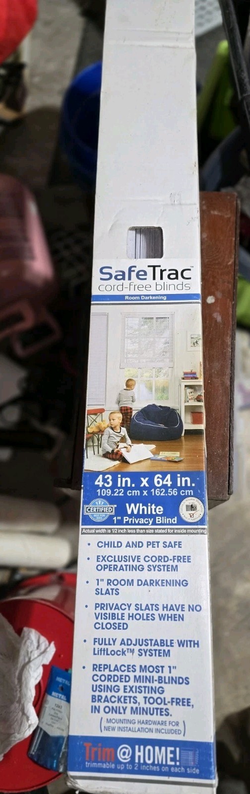 SAFE TRAC ~ CORD FREE BLINDS, Privacy 1” White 43″×64″ Child & Pet Safe, #90140