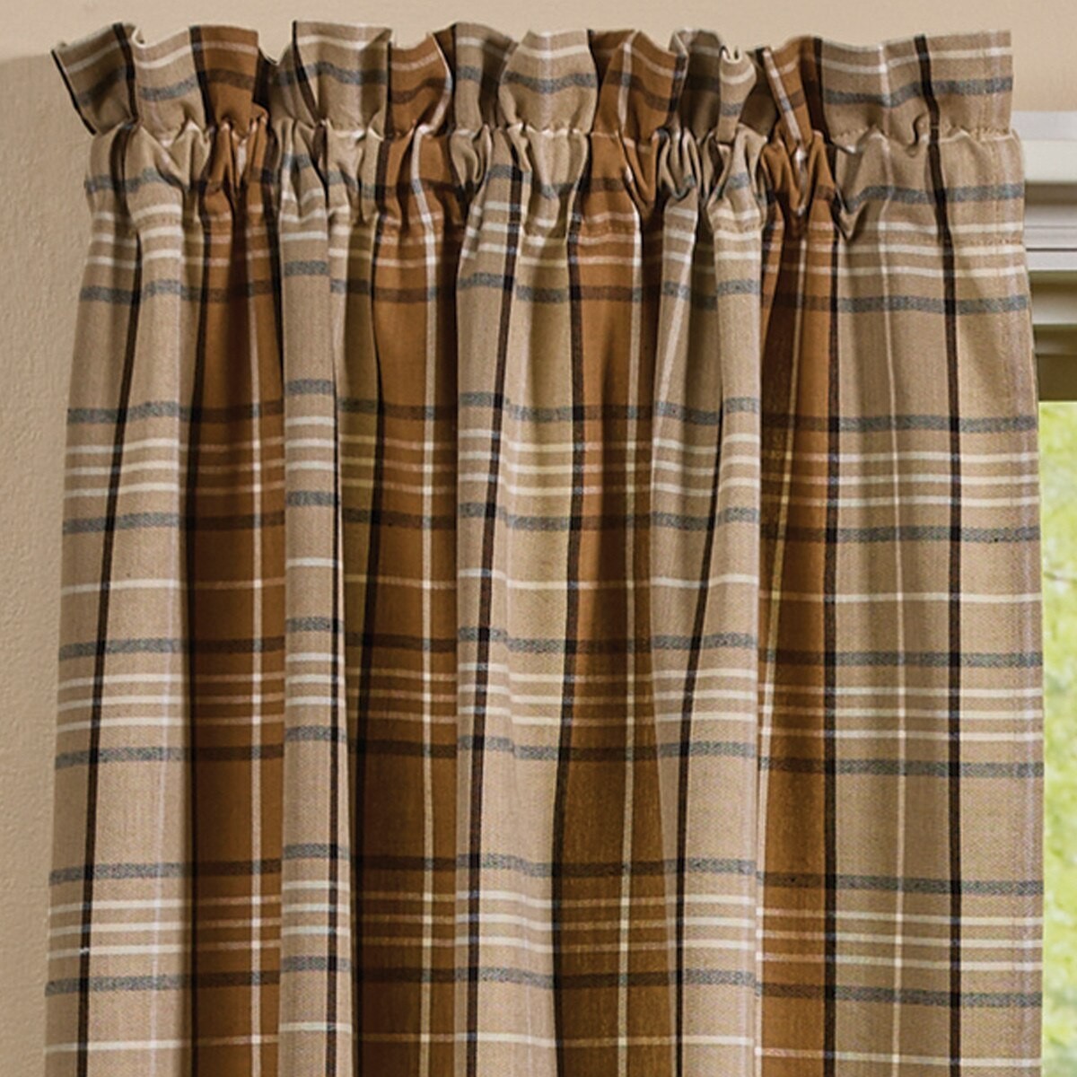 1 pair Patton Brown Tan Black Plaid Country Home Window Panels 2 Sizes