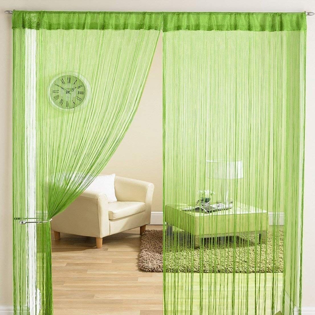 2 Piece Beautiful Polyester Door Threads String Curtain 7ft, Aqua Green