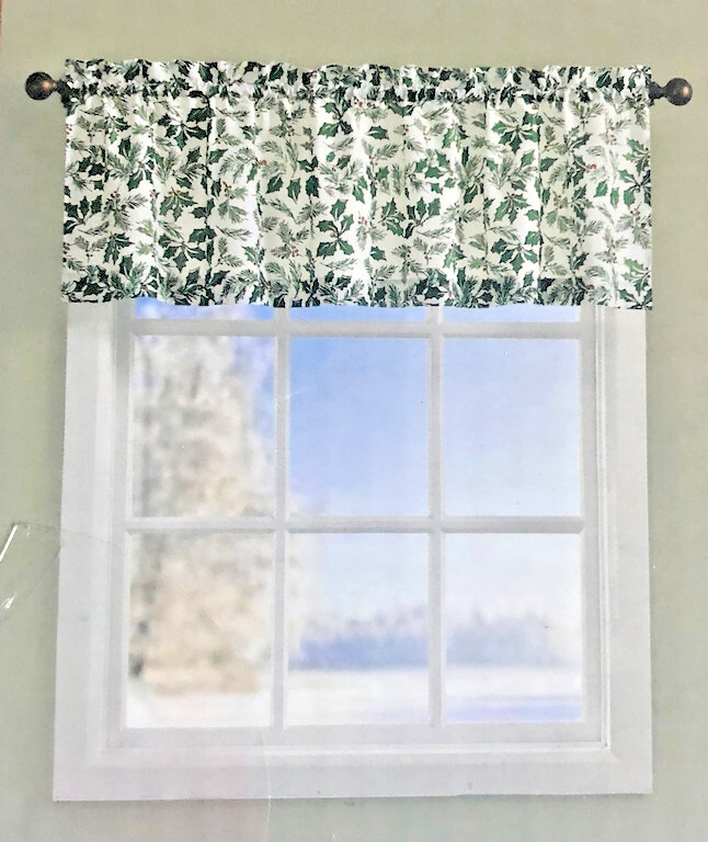 Christmas Holly Winter Valance Curtain Green White Holly Berries Holiday 54×17″