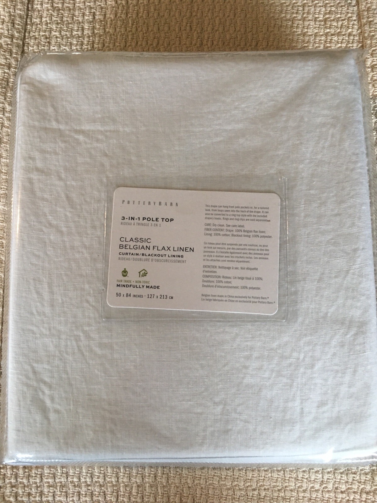 Set/2 Pottery Barn 84” Classic Belgian Flax Linen 3 In 1 Pole Top Drapes White