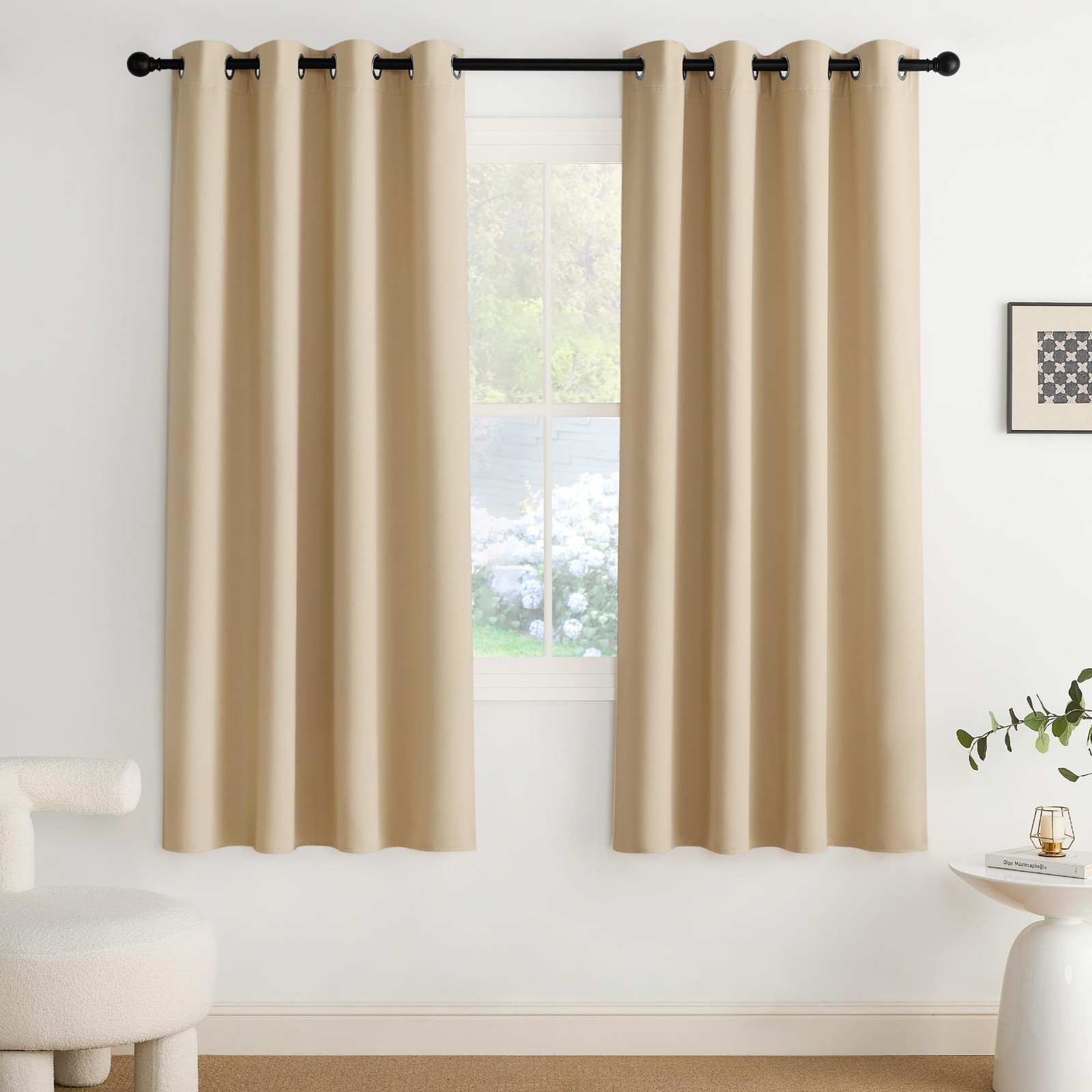 NICETOWN Biscotti Beige Blackout Curtains 72 Inches Long Thermal Insulated 2 Pan