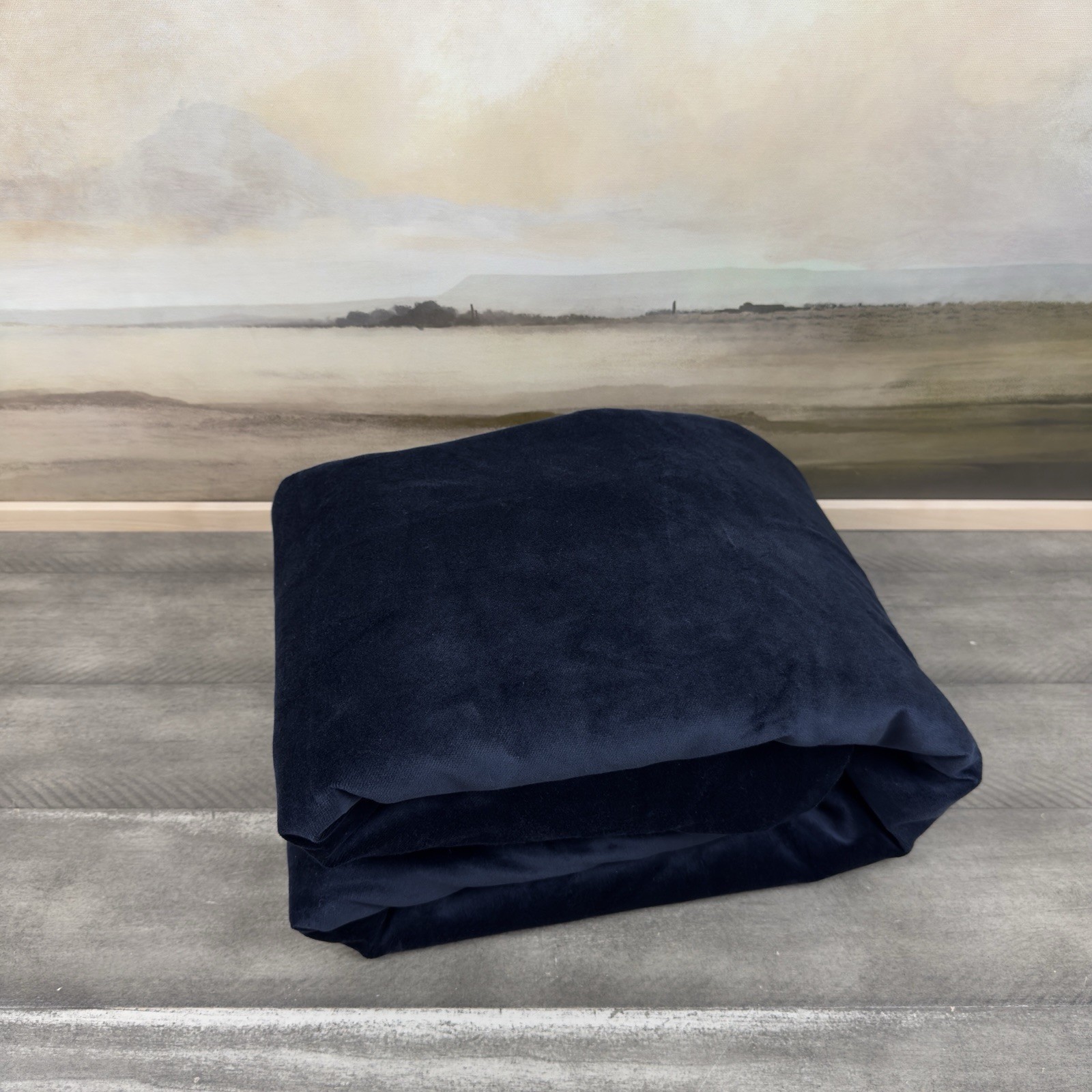 Pottery Barn (1) Velvet Twill Blackout Curtain Drape 50”x96” Navy Wrinkled Read
