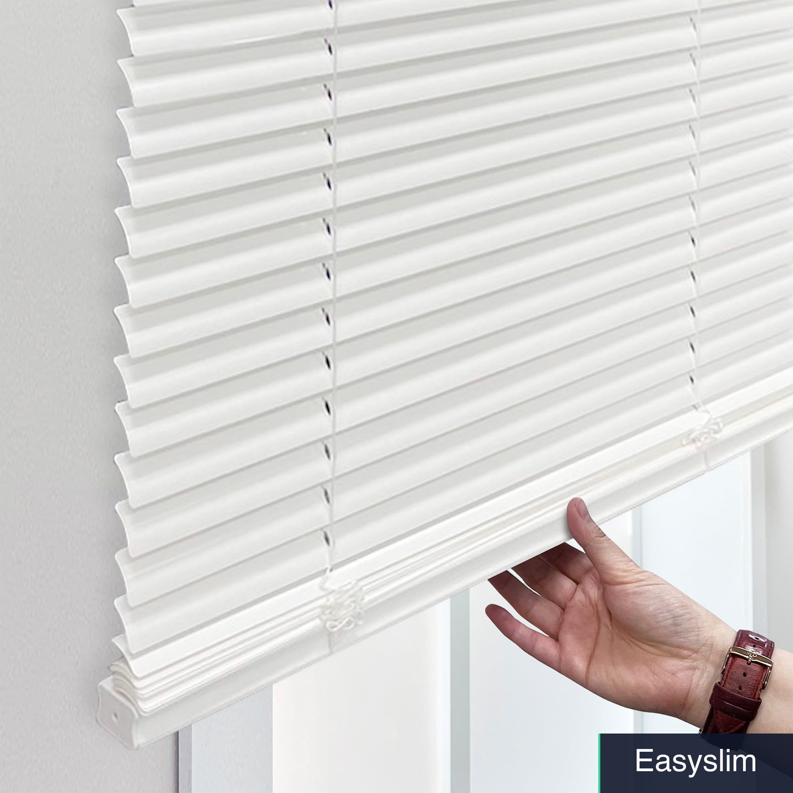 Cordless Mini Blind 1 Inch Flexible Slats Pearl White 23 x 64 In