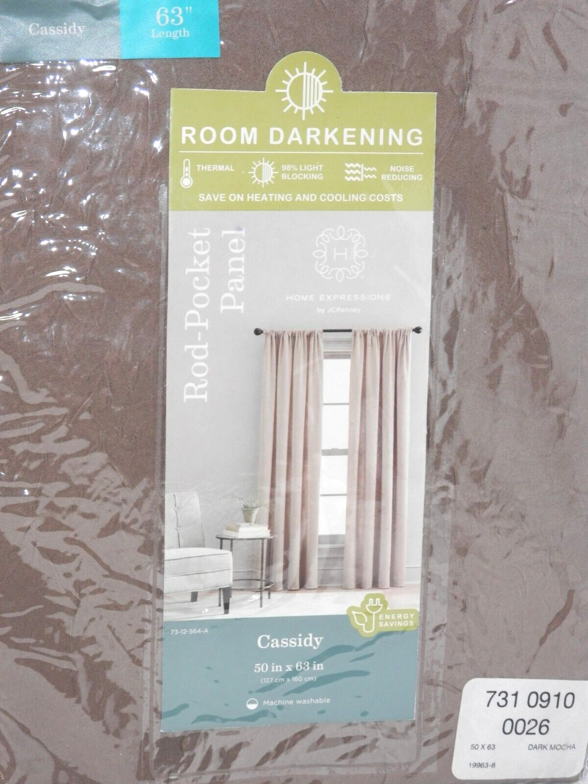 Home Expression Cassidy Curtains 50×63″ Room Darkening Rod Pocket Dark Mocha NEW