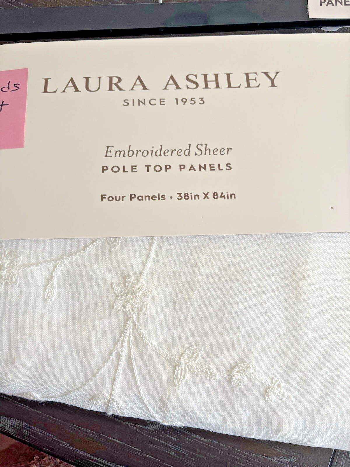 Laura Ashley Window Curtains 4 FOUR Panels 38 x 84 White Sheer Cream Embroidered
