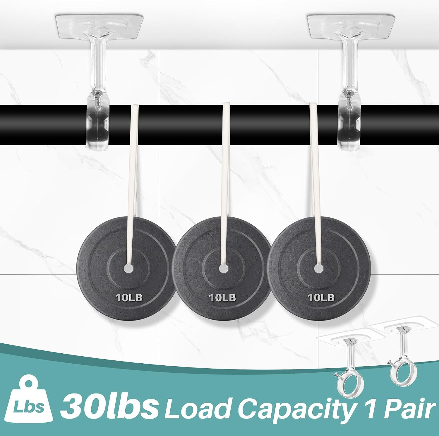 6-Pack No Drilling Ceiling Mounted Curtain Rod Brackets, Self Adhesive Curtain R